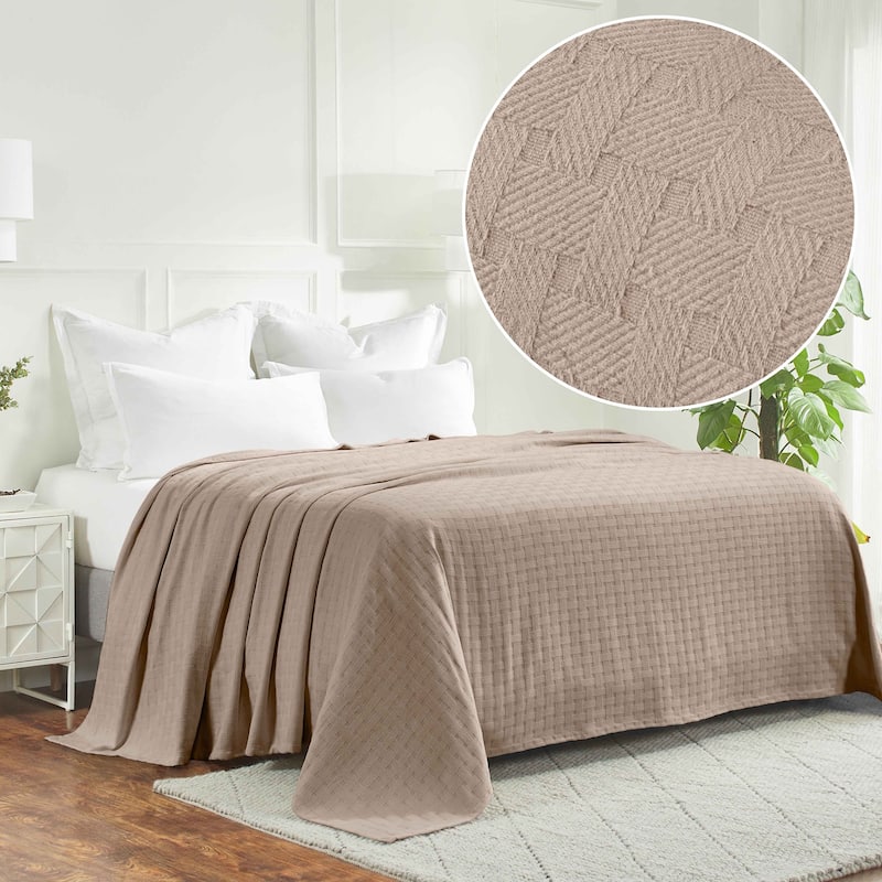 Superior Basketweave All-Season Bedding Cotton Blanket - Full/Queen - Khaki