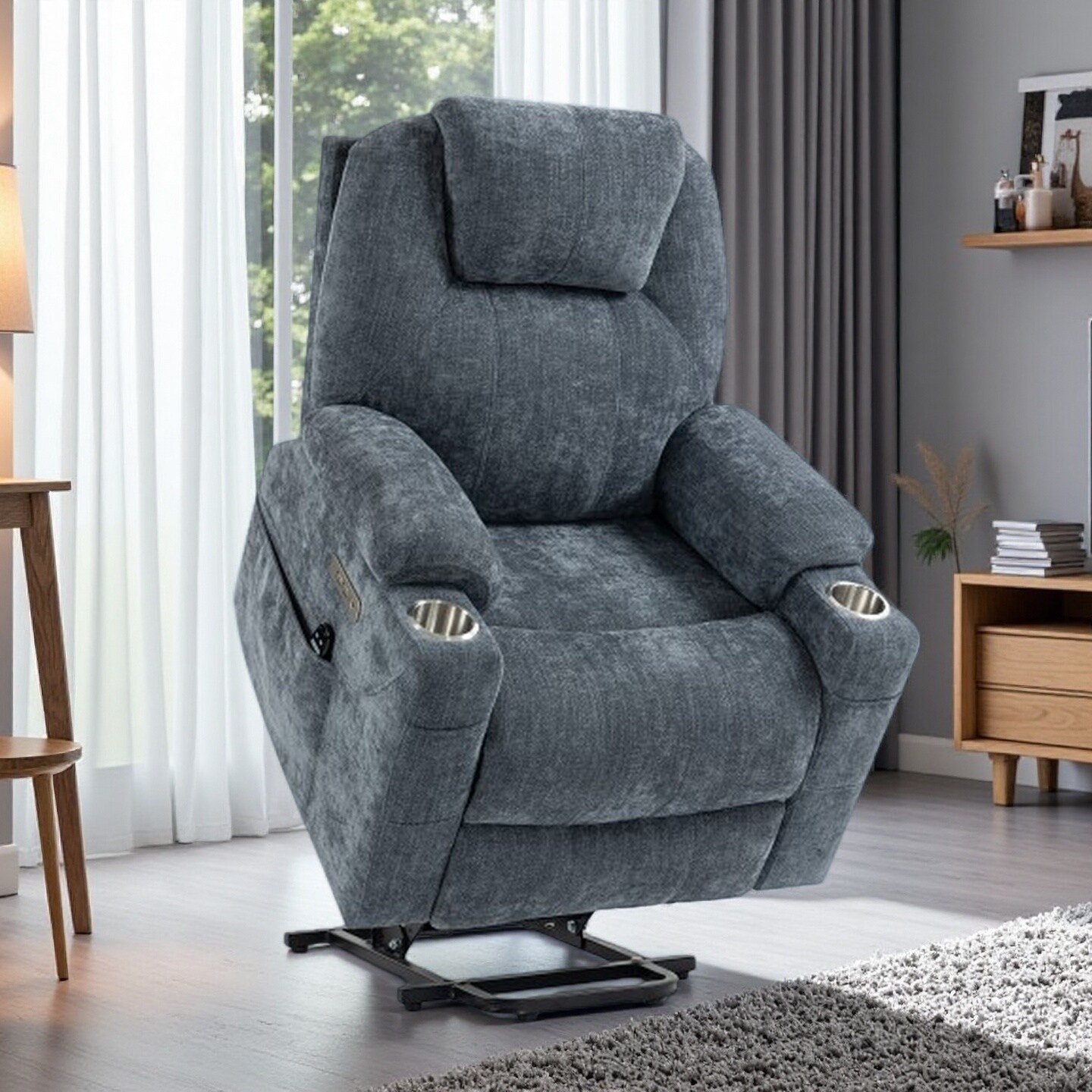 Power Lift Recliner Chair with 8-Point Massage, Lumbar Heat, USB & Type-C Ports, Stainless Steel Cup Holders