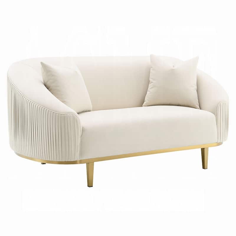 Artina Loveseat, 2 Accent Throw Pillows, Ivory Velvet and Gold 74 Inch