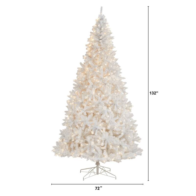 11ft. White Artificial Christmas Tree with 2720 Branches and 1000 LED Lights - Grand Holiday X-Mas Centerpiece