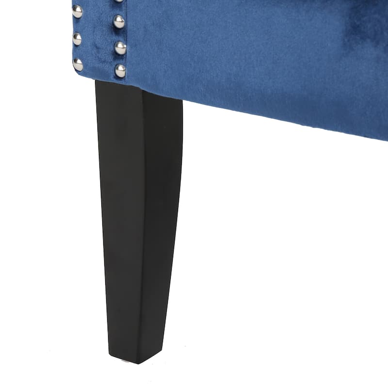 Modern 32" High Back Velvet Upholstered Button Tufted Club Chair with Birch Wood Legs and Nailheads