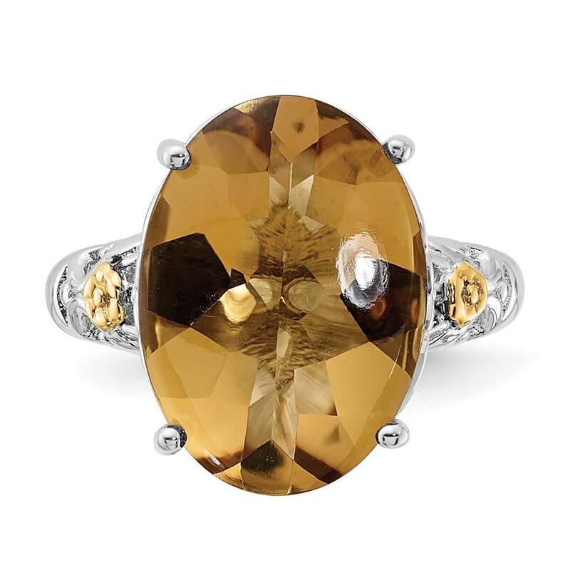 Curata 925 Sterling Silver Polished Prong set With 14k Whiskey Quartz Ring