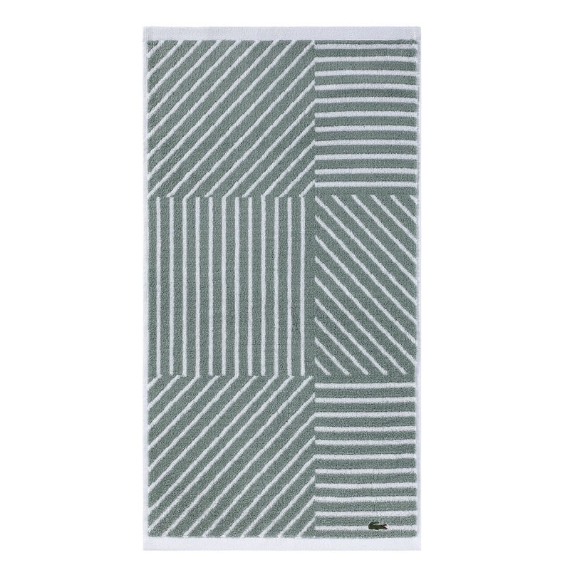 Lacoste Guethary Stripe Cotton Bath Towel, Hand Towel, and Wash Cloth - Aloe - Hand Towel