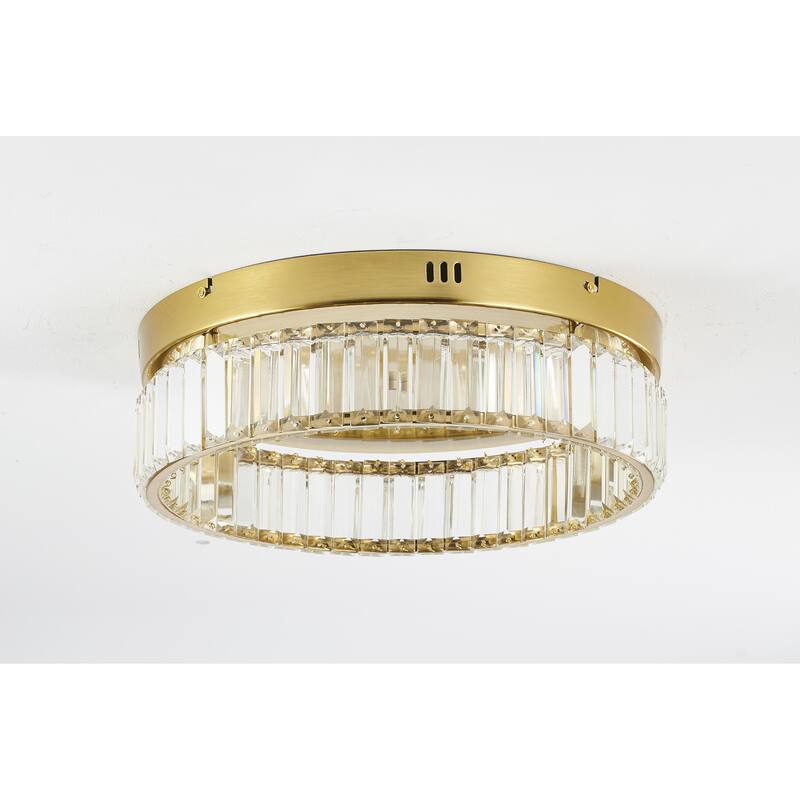 1-Light Brass Dimmable LED Flush Mount With Clear Crystals
