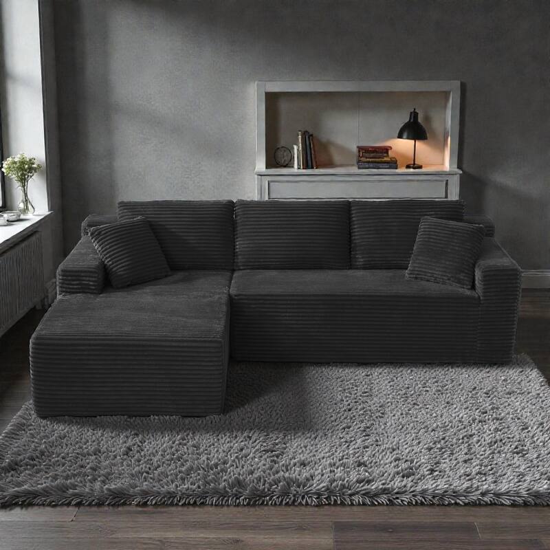 No Assembly Cloud Sectional Sofa, L Shaped Deep Seat Corduroy Modular Couch for Living Room Apartment