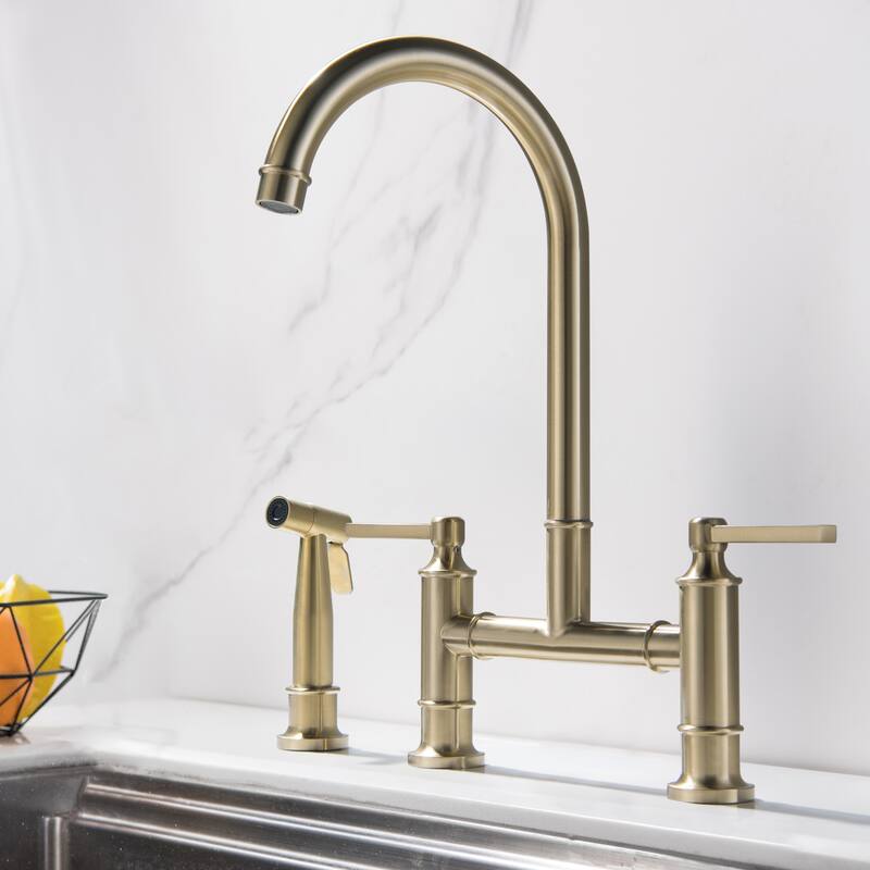 Bridge Double Handles Kitchen Faucet With Side Spray