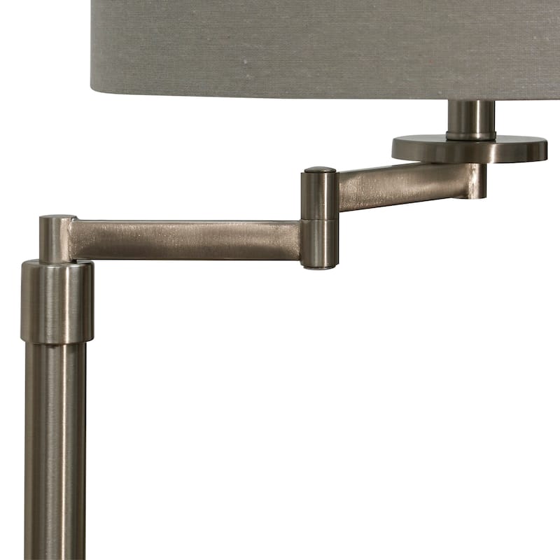 Floor Lamp - Brushed Steel Finish - Light Beige Hardback Fabric Shade