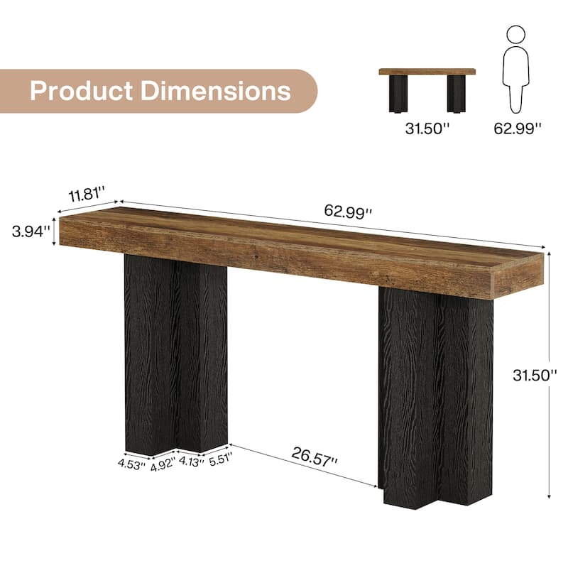 63'' Console Table for Entryway, Farmhouse Entryway Table with Sturdy Legs