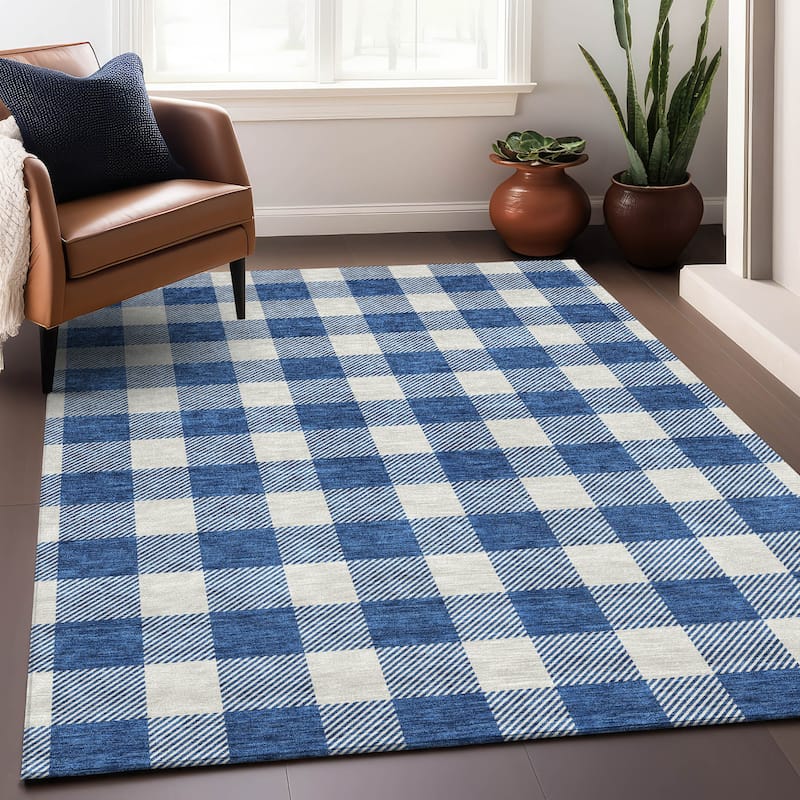 Premium Washable Super Soft Plaid Mayfield Rug - Navy - 8' x 10'