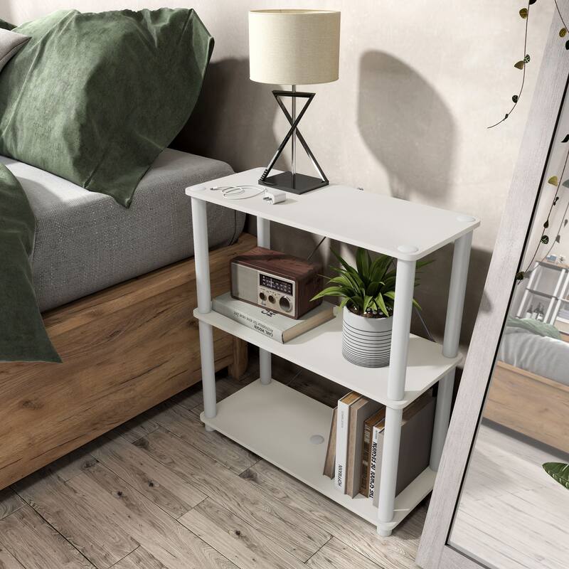 DH BASIC Modern Wood Shelving Unit with storage - Tier Shelves, Cube Ladder Shelf by Denhour