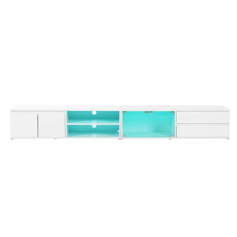 94.5" TV Stand with Tempered Glass Doors, Drawers & Cabinets for TVs Up to 105"