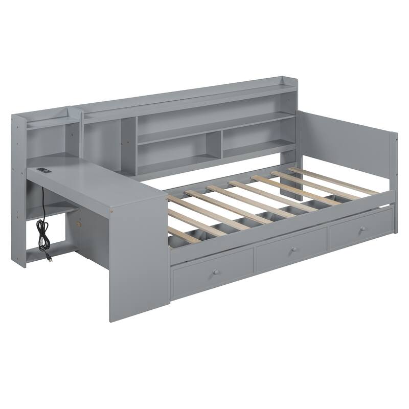 Twin Size Wooden Daybed With 3 Drawers