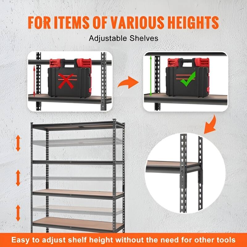 Adjustable Metal Storage Shelves 5 Tier Heavy Duty Utility Rack for Garage and Kitchen