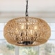 preview thumbnail 1 of 5, LunaDrift Boho Farmhouse Rattan Chandelier, 4-Light Wicker Hand Woven Basket Adjustable Height Pendant Lights for Dining Room Brown