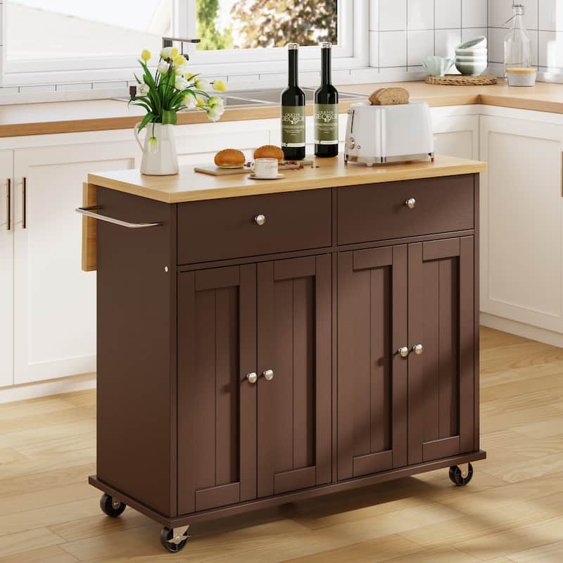 Rolling Kitchen Island Cart with Extendable Countertop & Drawers - N/A
