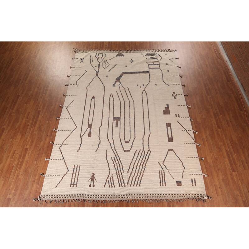 All-Over Abstract Moroccan Large Oriental Rug Handmade Wool Carpet - 9'11"x 14'5"