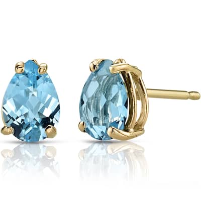 14k Yellow Gold Swiss Blue Topaz Stud Earrings 1.53 ct Pear Shape