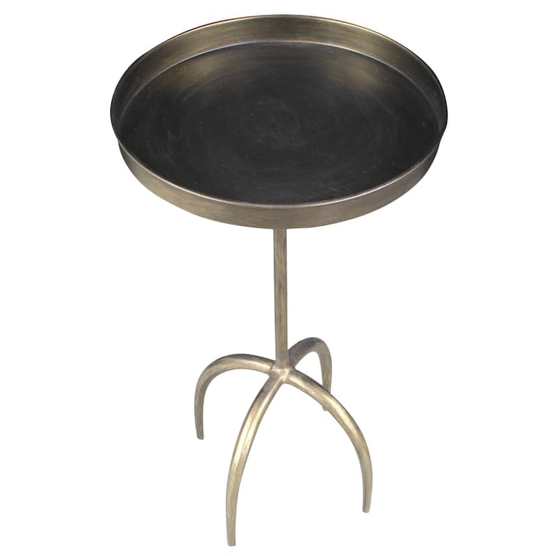 HomeRoots 23" Brass Distressed Iron Round Pedestal Tray Top End Table - 12 in. x 23 in. x 12 in.