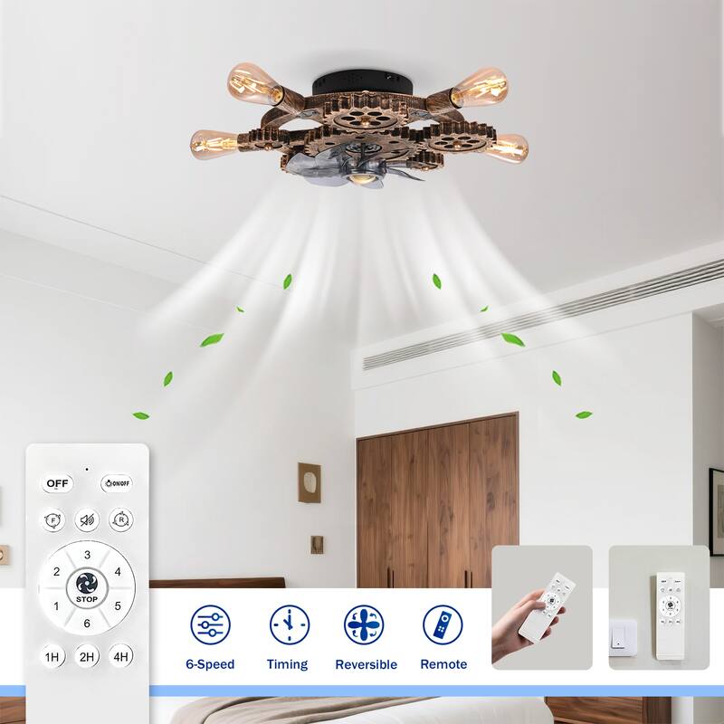 20Inch Ceiling Fans with Remote Control,6 Speed Reversible Flush Mount Low Profile Rustic - N/A