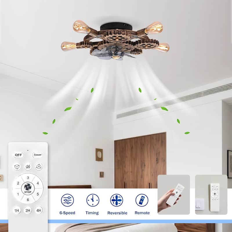 20Inch Farmhouse Ceiling Fans with Remote Control,6 Speed Reversible Flush Mount Low Profile Rustic Ceiling Fan - N/A
