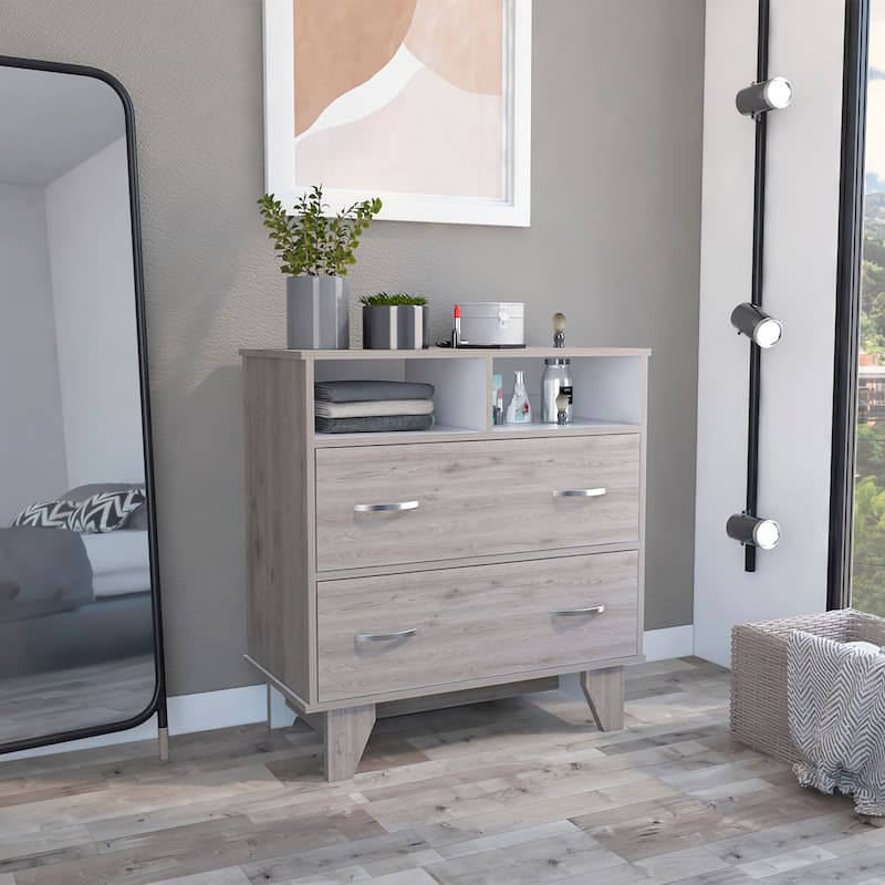 Double Drawer Dresser for Living Room ,Apartment, Bedroom, Light Gray / White