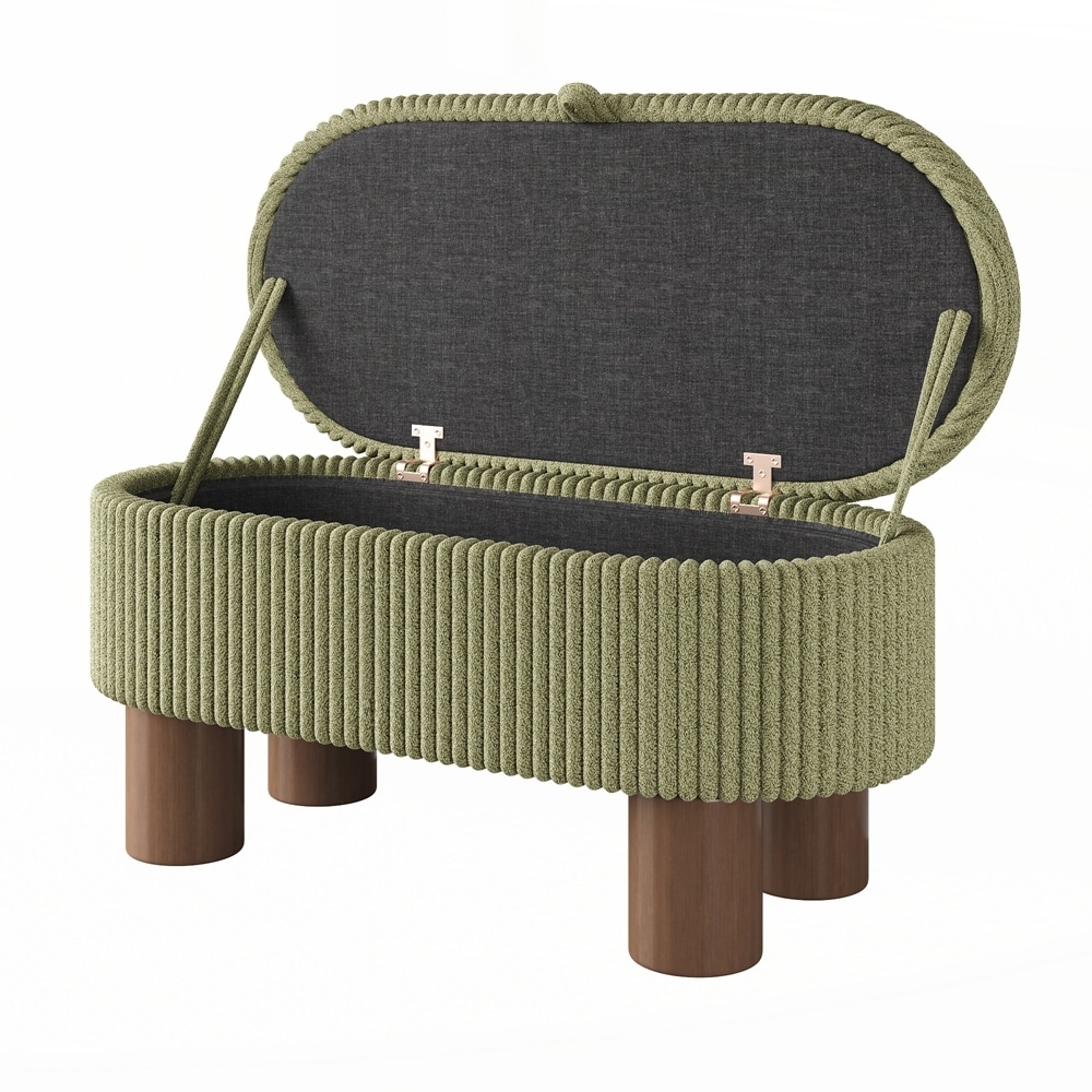 Storage Ottoman Corduroy Upholstered Bench Bedroom Storage Seat Entryway Shoe Bench