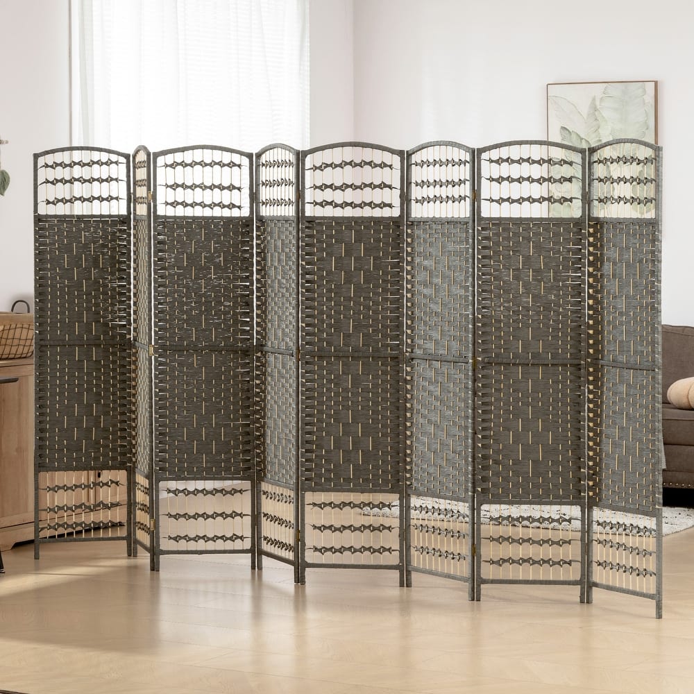 HOMCOM 8 Panel Room Divider, Folding Privacy Screen, 5.6' Room Separator, Wave Fiber Freestanding Partition Wall Divider