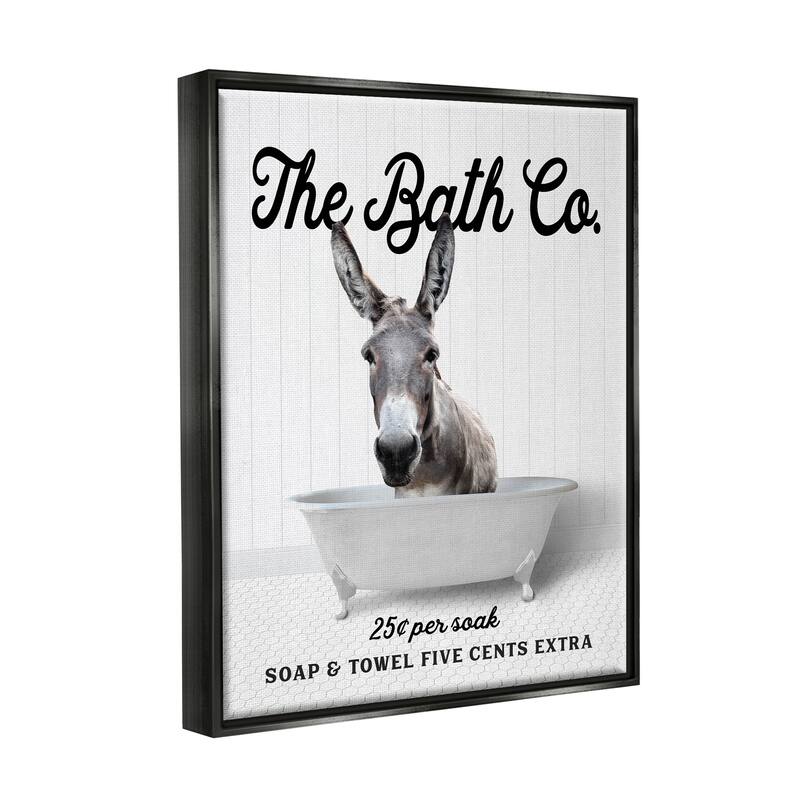 Stupell Vintage Bath Ad Donkey Framed Floater Canvas Wall Art Design by Lettered and Lined