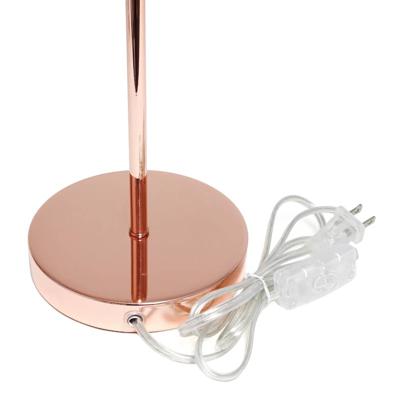 Modern Rose Gold Table Lamp with Drum Shade Slim 23" Bedside Light for Bedroom or Office - 11”L x 11”W x 23”H