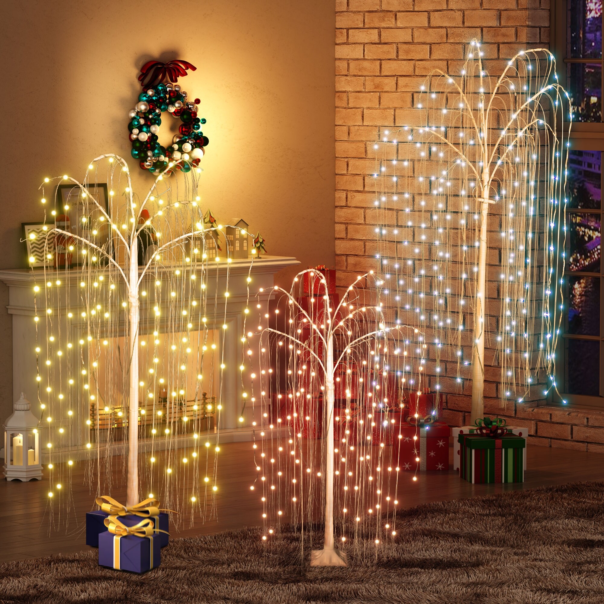 Mieres 3 Pieces Willow Tree Christmas Tree with Color Adjustable LED Lights Indoor and Outdoor Decoration Lights N A On Sale Bed Bath Beyond 36594571