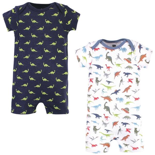 slide 1 of 1, Hudson Baby Infant Boy Cotton Rompers, Dino 0 - 3 Months - Blue