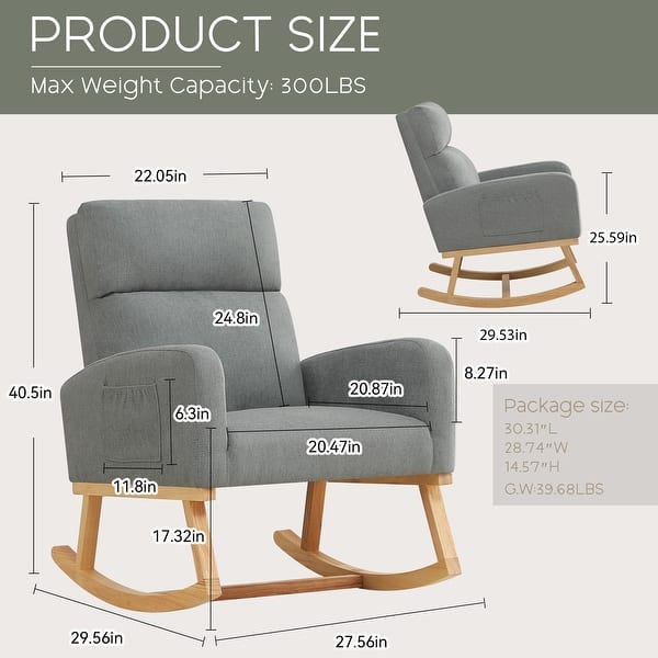 dimension image slide 5 of 18, HOMYKA 28" Wide Rocking Chair for Nursery with Solid Wood Leg
