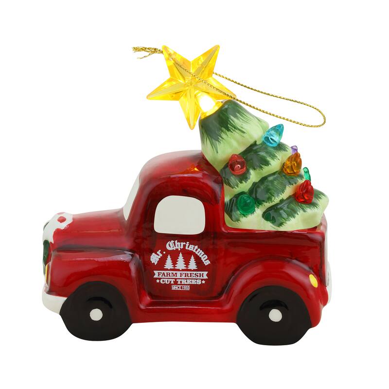 4.5" Set of 2 Ceramic Retro Vehicle Ornaments