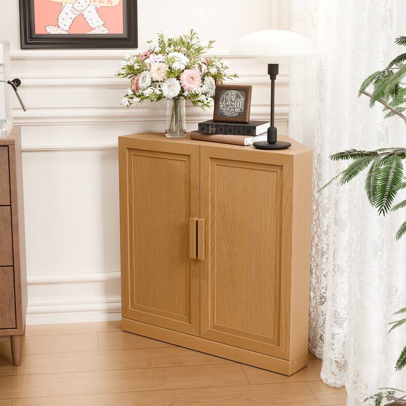 Corner Cabinet Wooden Corner Storage Organizer Cabinet with Adjustable Shelves - Natural - 31 in. W X 31 in. H