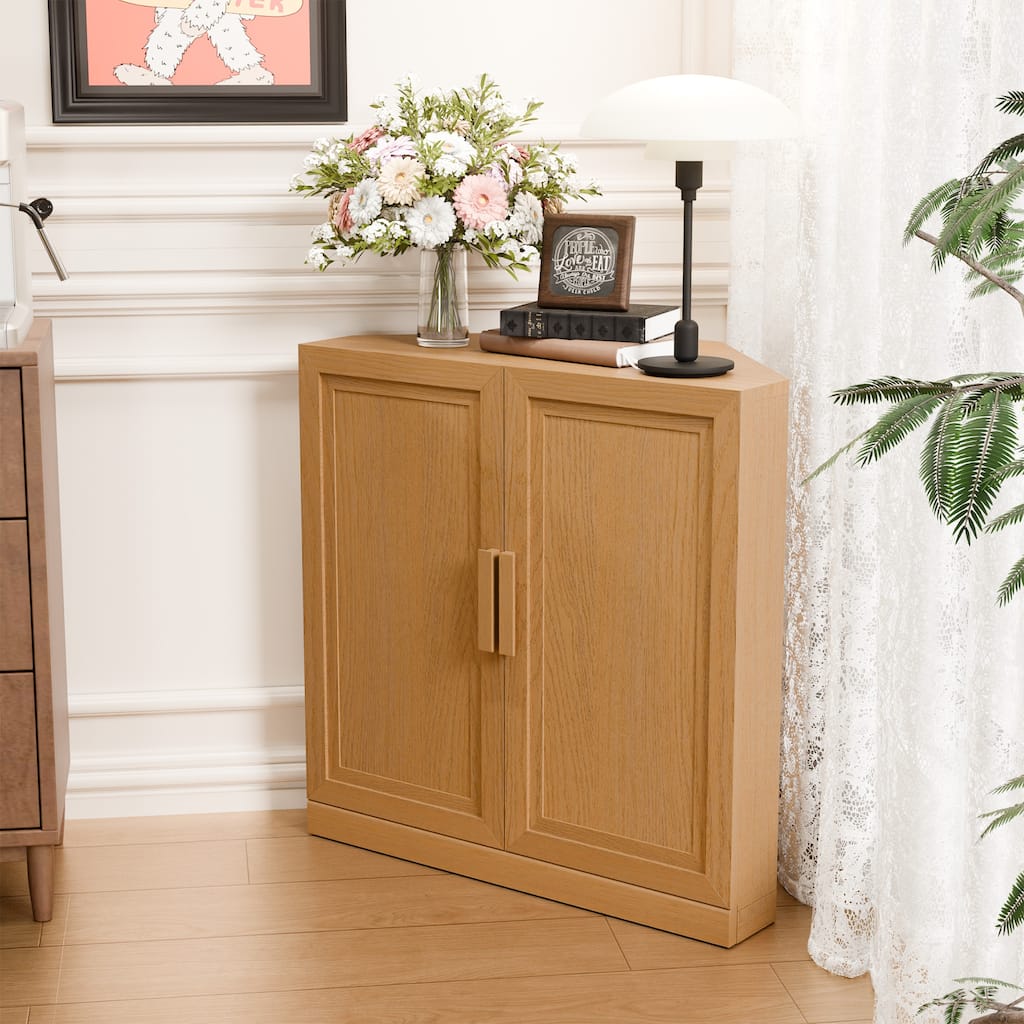 Corner Cabinet Wooden Corner Storage Organizer Cabinet with Adjustable Shelves