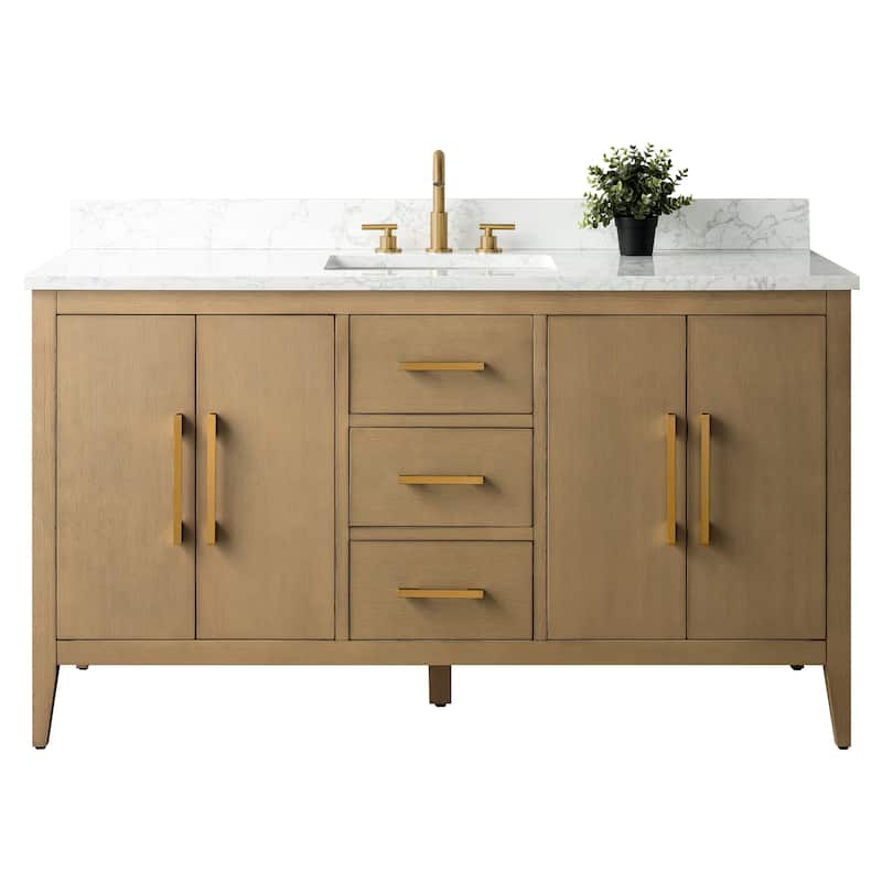 Vanity Art 60" Single Sink Bathroom Vanity Cabinet with Engineered Marble Countertop