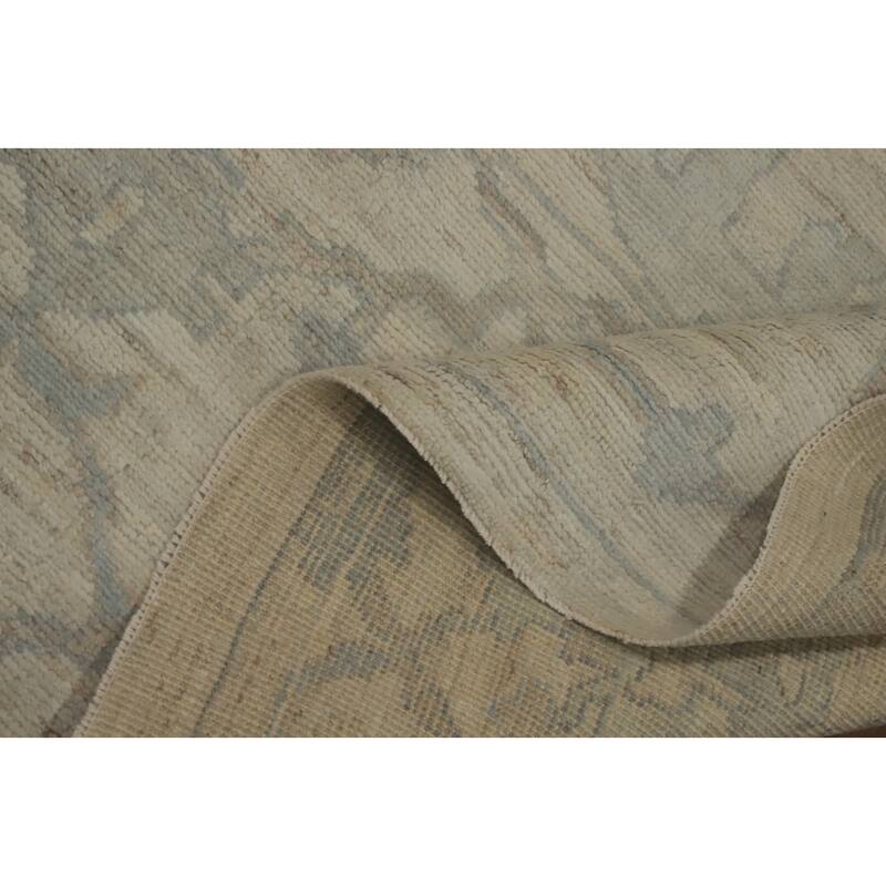 Earth Tone Wool Oushak Vegetable Dye Large Rug, Floral Geometric Carpet - 13' 10'' X 10' 0''