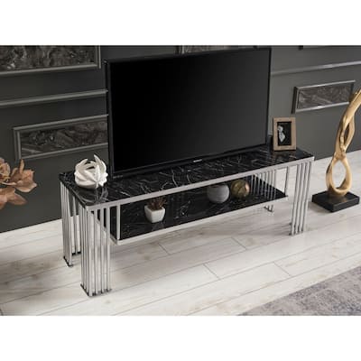 Gevrinho Contemporary TV Stands for Flat Screens,Chrome Metal Legs 53 inches Tv Unit