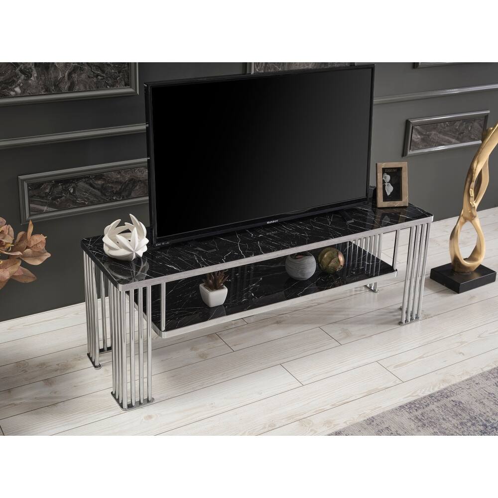 Gevrinho Contemporary TV Stands for Flat Screens,Chrome Metal Legs 53 inches Tv Unit