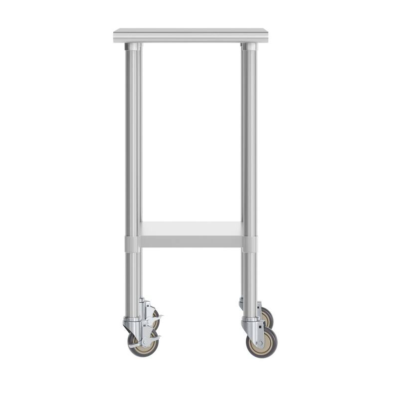 Commercial Stainless Steel 18 Gauge Worktable with Undershelf and Casters