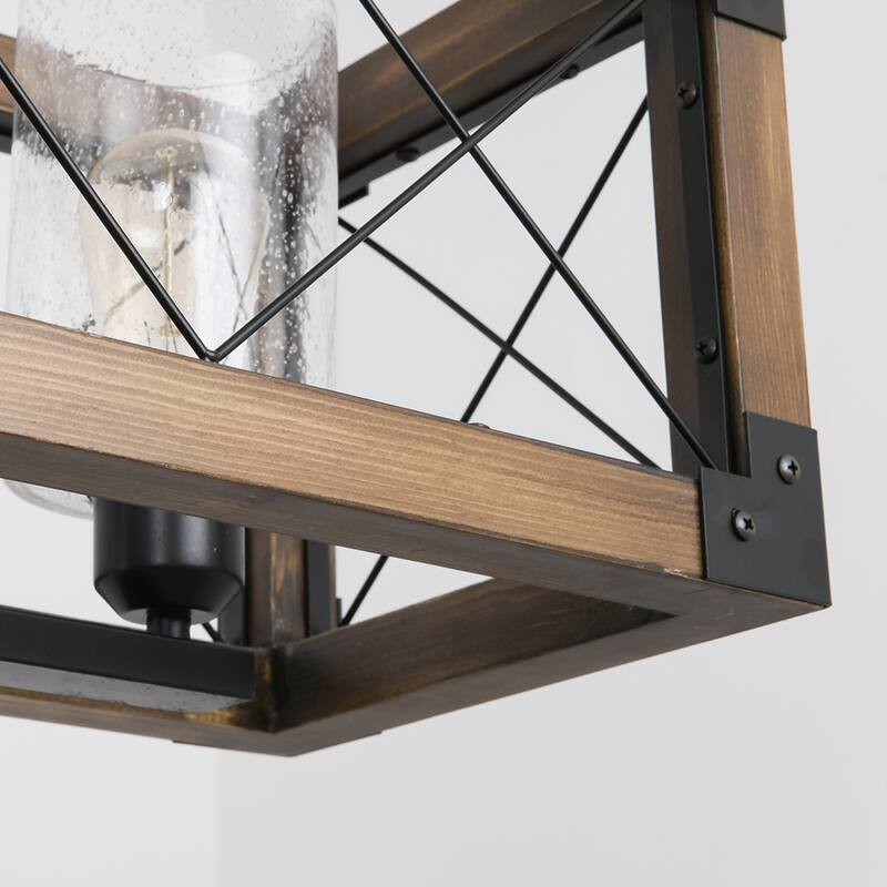 5-Light Farmhouse Kitchen Island Chandelier with Solid Wood Accent