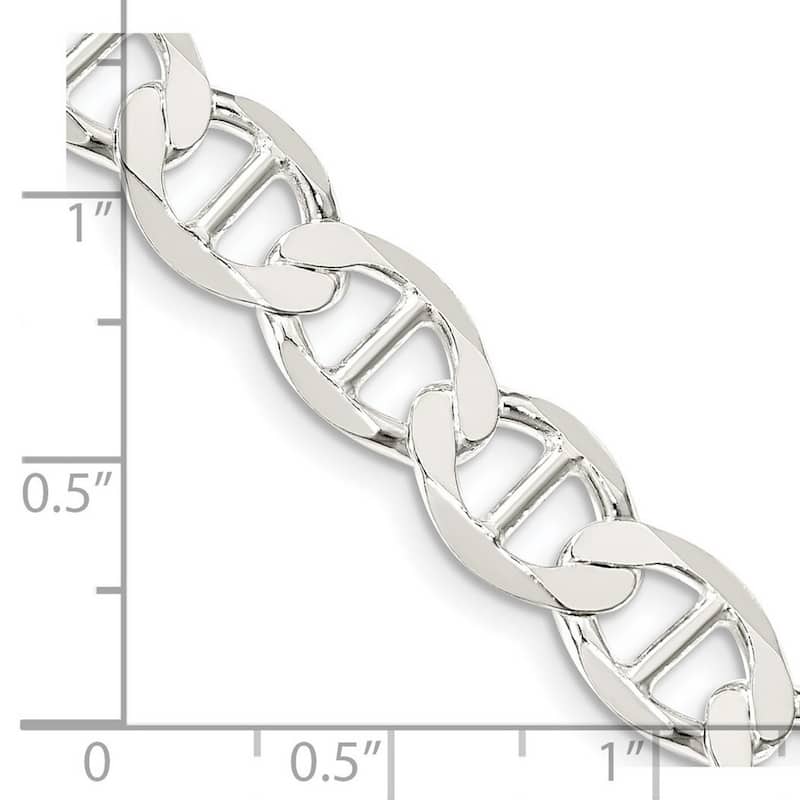 Curata 925 Sterling Silver 8.9mm Semi solid Flat Mariner Anchor Chain Necklace