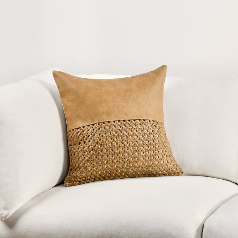 Villa by Classic Home Toscano Chestnut Brown Genuine Leather Throw Pillow - 18x18