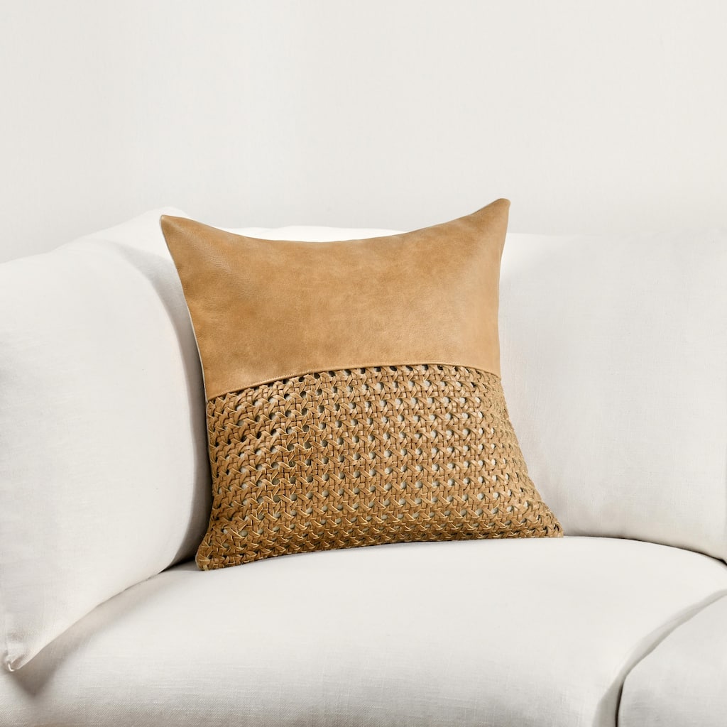 Villa by Classic Home Toscano Chestnut Brown Genuine Leather Throw Pillow