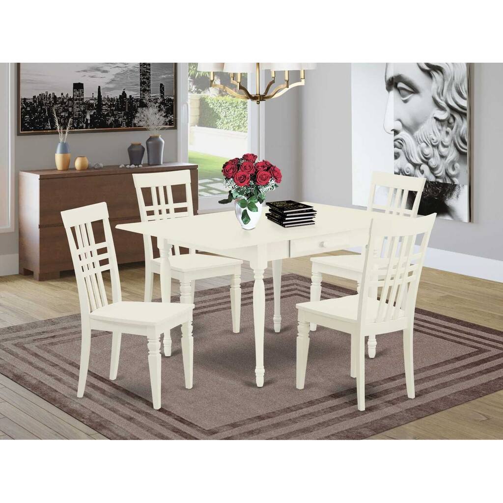 5-Piece Linen White Finish Solid Wood Top - Dining Room Set - Seats 4