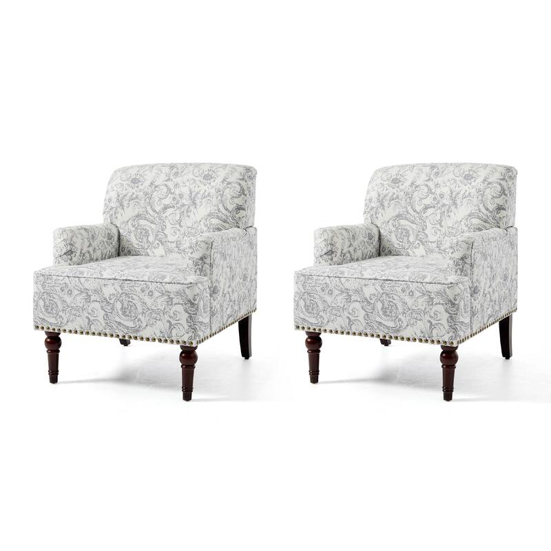 Linen Upholstered Armchair Nailhead Trim Accent Chair