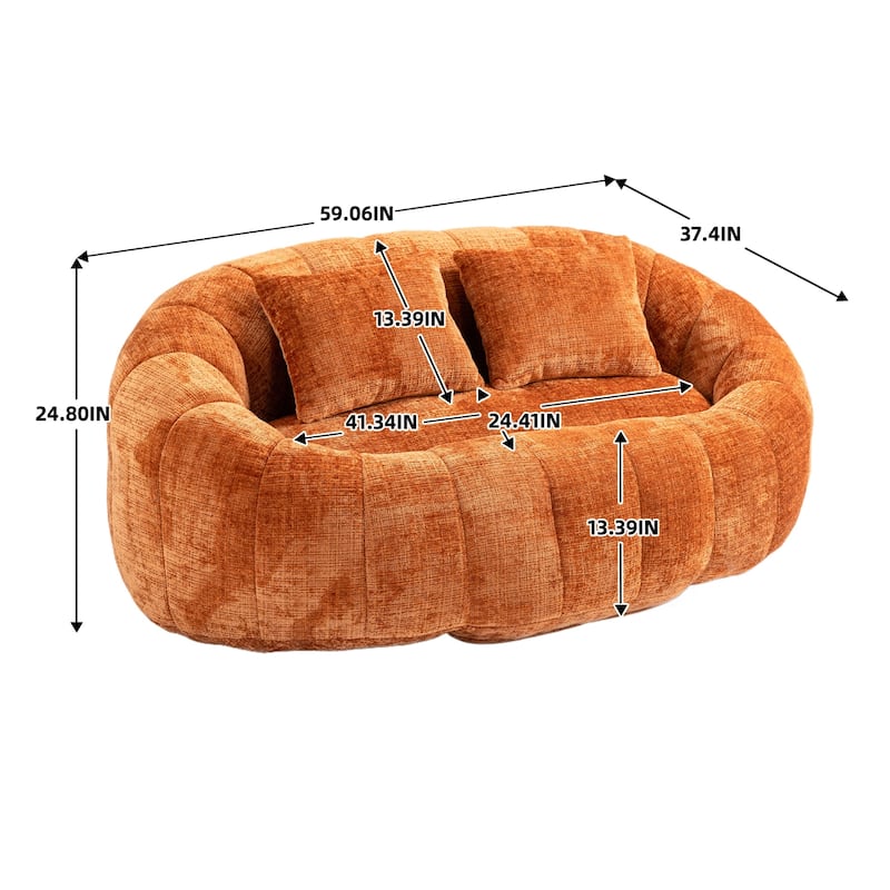 Modern Chenille 2-Seater Bean Bag Chair with 2 Pillows