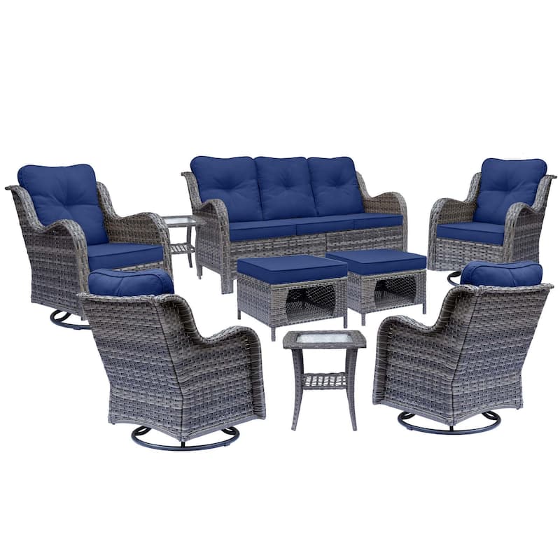 9-piece Wicker Outdoor Patio Furniture Sets with Swivel Rocker Chairs