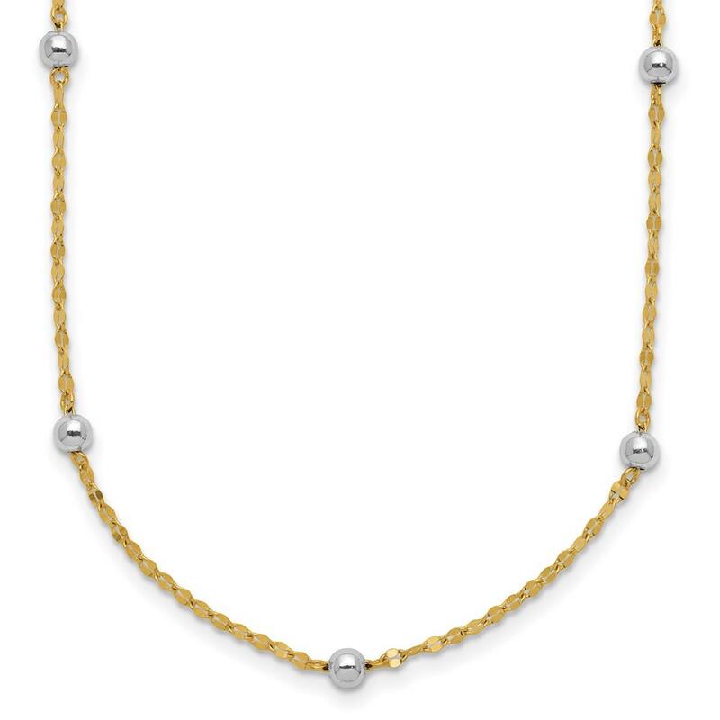 Curata 14k Two Tone Gold Polished Bead Fancy Necklace, 17"