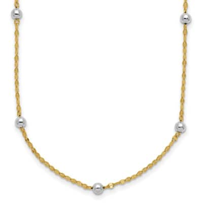 Curata 14k Two Tone Gold Polished Bead Fancy Necklace, 17"